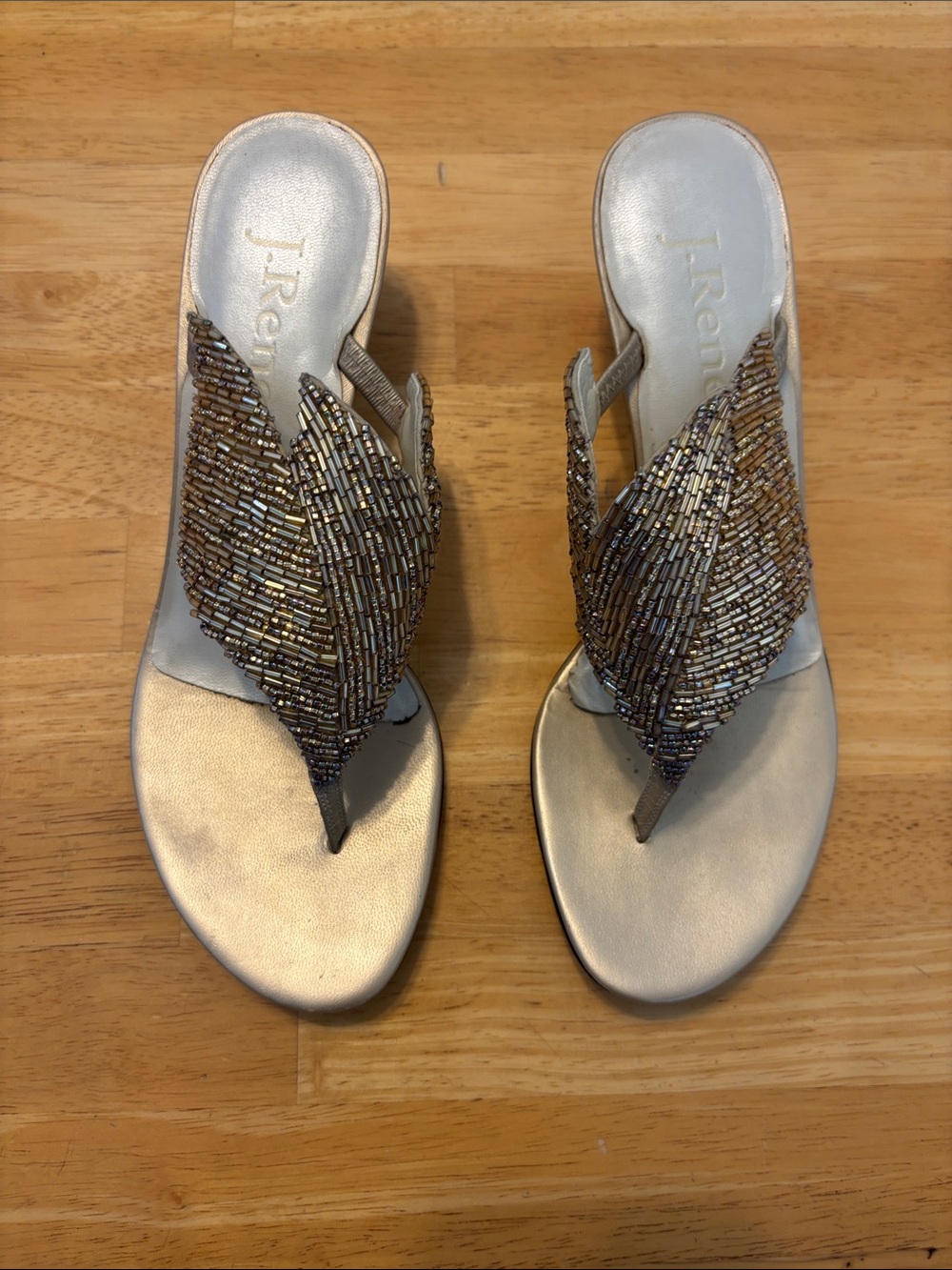 J.Renee Metallic Beaded Thong Sandals - Gold and Silver Accents